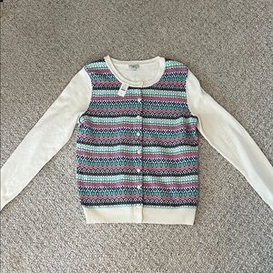 NWT Talbots Cream and Multicolor Fair Isle Cardigan Size Small